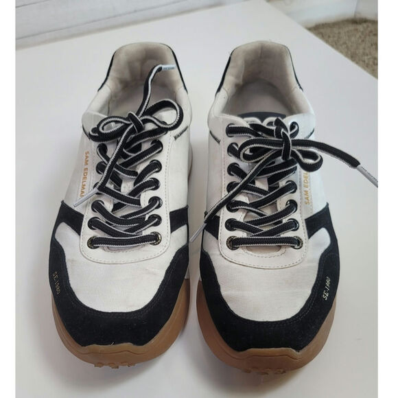 SAM EDELMAN LAYLA SNEAKER IN BLACK/WHITE SUEDE, SZ 10 - Picture 2 of 16